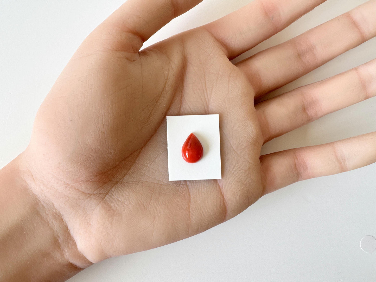 Red Coral Cabochon, Japanese Aka Coral Pear Shape Gemstone | Natural | 11.7X8.3Mm | Jewelry Making, Drilled Back