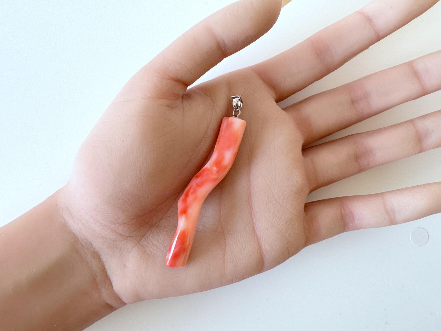 Coral Branch Pendant - Natural Deep Sea Coral Jewelry - Orange Pink Branch, Rhodium-Plated Silver Bail, 58mm Length