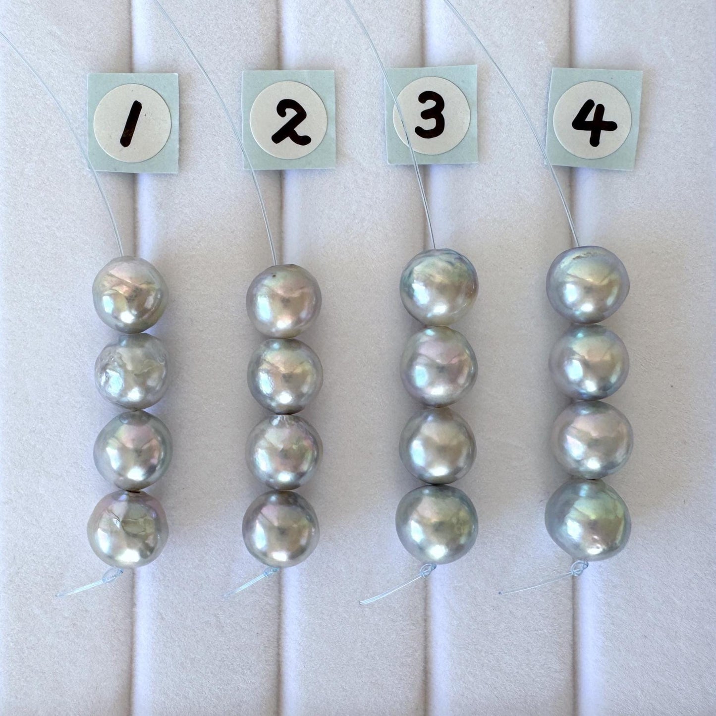 Japanese Natural blue/silver color Akoya Pearl Beads, 7.5-8mm, Mini Strand, Short Strand of 4 Pieces, Cultured in Sea Water