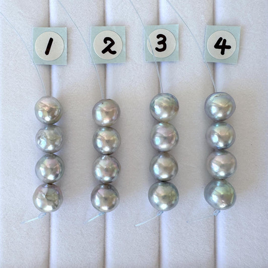 Japanese Natural blue/silver color Akoya Pearl Beads, 7.5-8mm, Mini Strand, Short Strand of 4 Pieces, Cultured in Sea Water