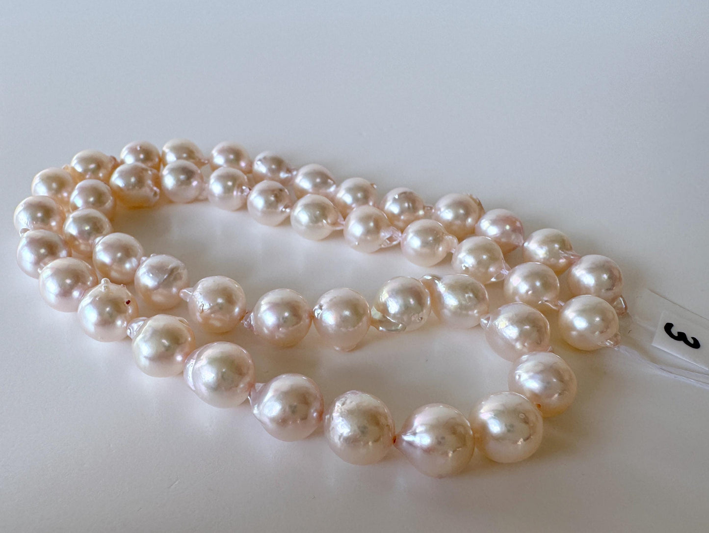 Japanese Akoya Pearl Strand 8.5-9mm Baroque Beads, White Pink Overtone (40cm, Saltwater Cultured)