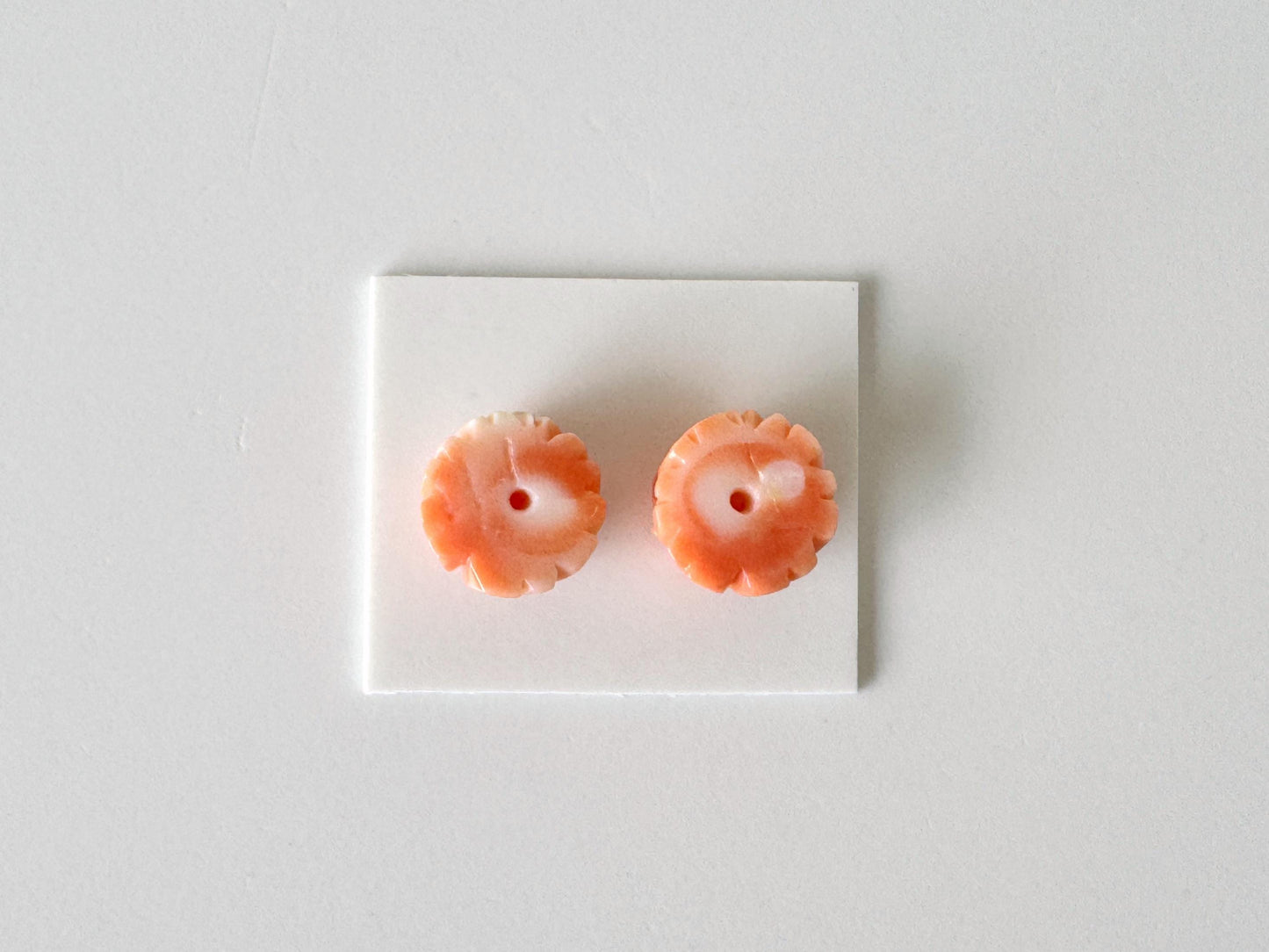 Momo Coral Rose, Japanese Orange Loose Pair | Natural Undyed | 10.5mm Half-Drilled Flat-Back Jewelry Supplies