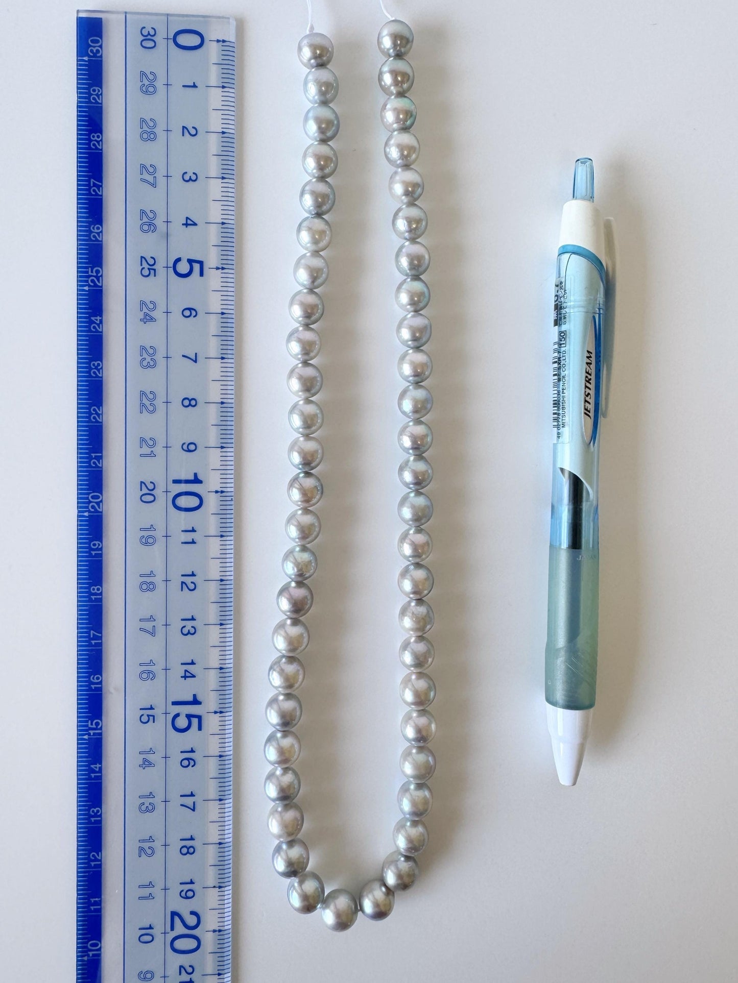 Japanese Akoya Pearl Strand: Natural Blue Silver 8-8.5mm Beads, Cultured Saltwater Pearls | Full 40cm Length, Jewelry Supplies