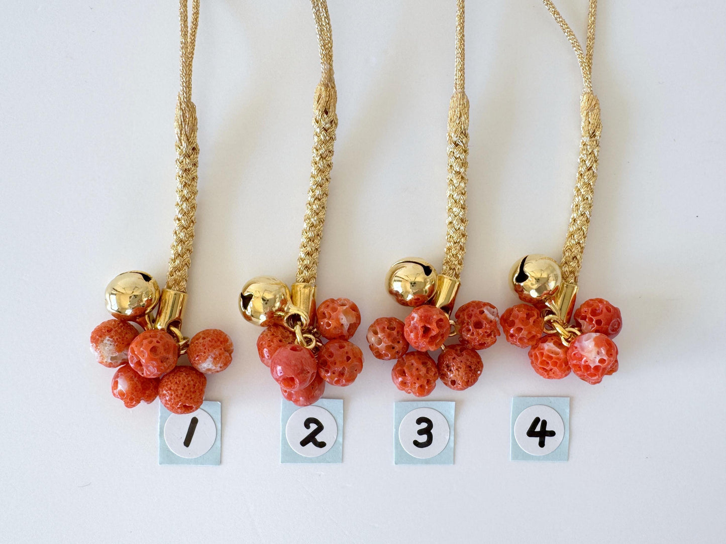 Lucky charm, Natural Aka (red) coral key strap, Netsuke strap, Natural color precious coral