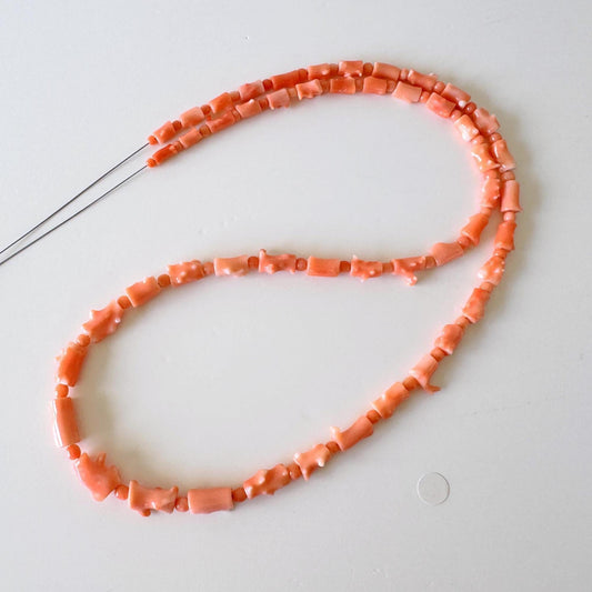 Natural Deep Sea Coral Strand Cylinder Beads: Pink Orange, 55cm Length | Genuine Coral, Jewelry Supplies