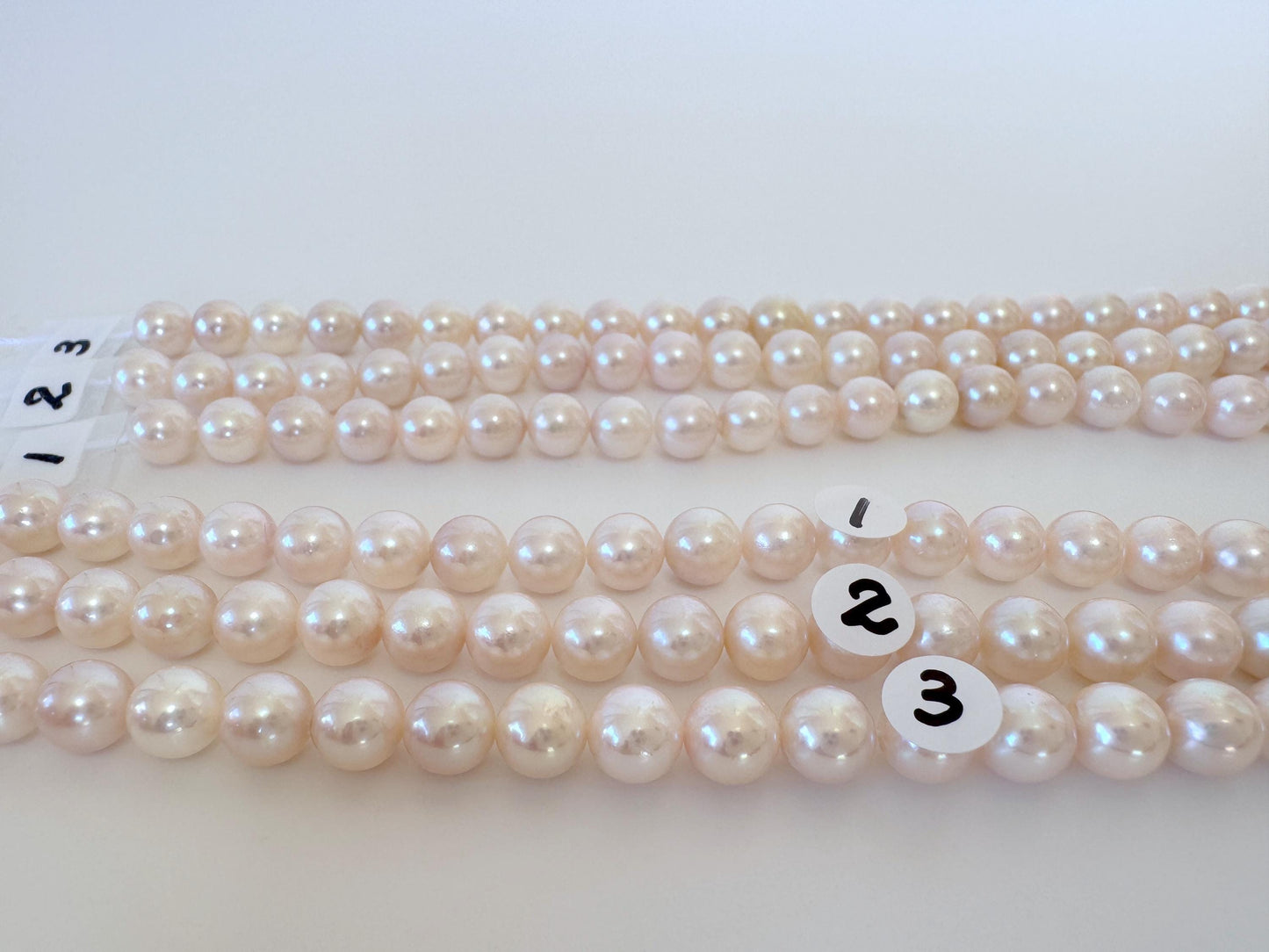 Japanese Akoya Pearl Strand: 6.5-7mm White Pink Cultured Saltwater Pearls, Full Strand | Genuine Beads, Craft Supplies | 40cm Length