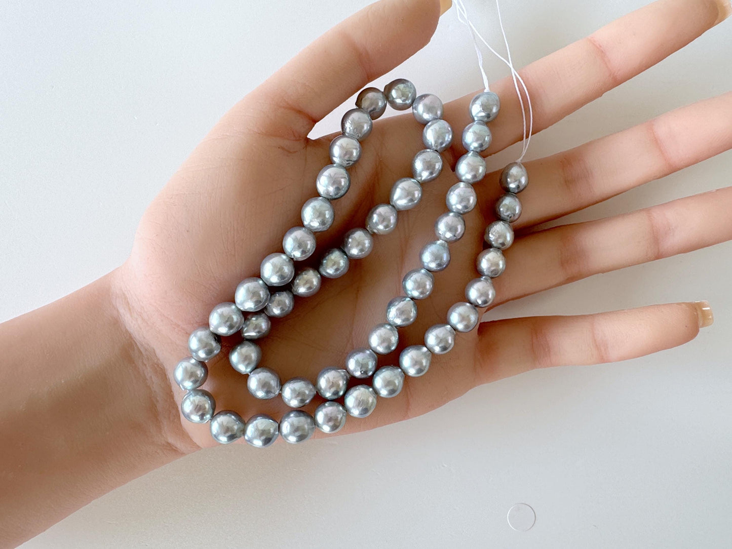 7.5-8mm Natural Blue Akoya Pearl Strand: Japanese Saltwater Pearls