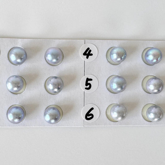 Japanese Blue/Silver (Treated) Akoya Pearl 7-7.5mm, Half-Drilled loose, Price per pair, Salt water pearl