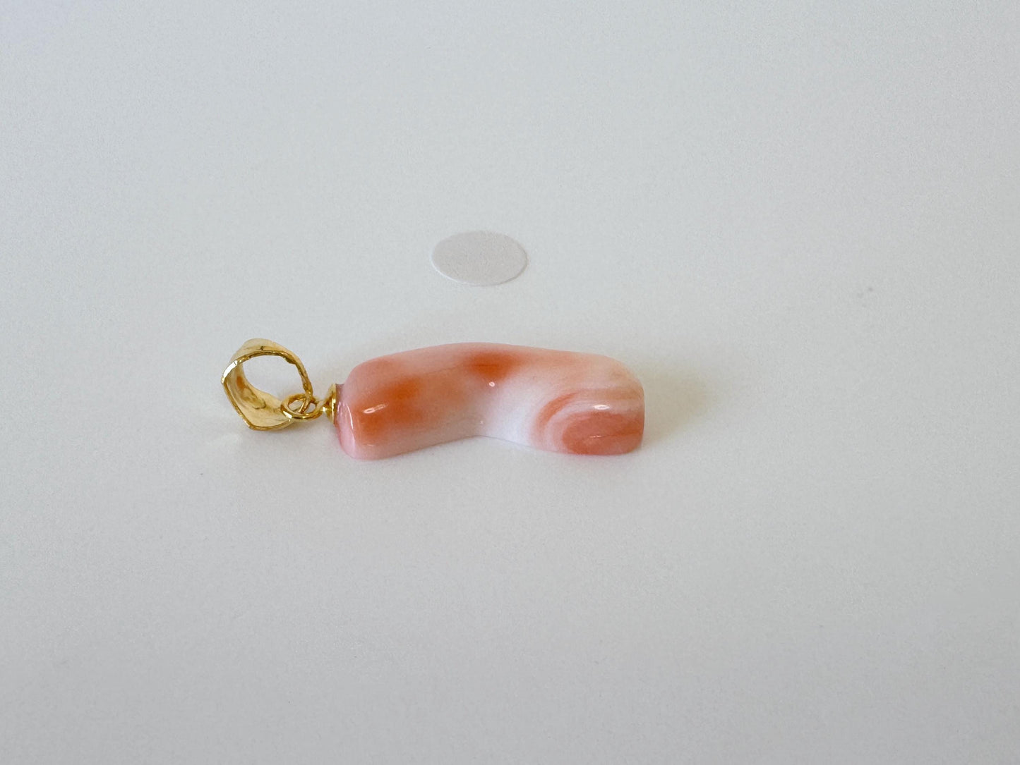 Natural Deep Sea Coral Unique Shaped Pendant, 21.3x9.6mm, Natural Pink/Orange color coral, Silver (Gold-Plated) bail
