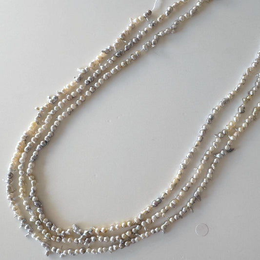 Japanese Akoya Pearl Twin Beads: Natural Blue Silver, 3x5-4x7.5mm, Cultured Saltwater Pearls | Full Strand 40cm, Genuine Jewelry Supplies