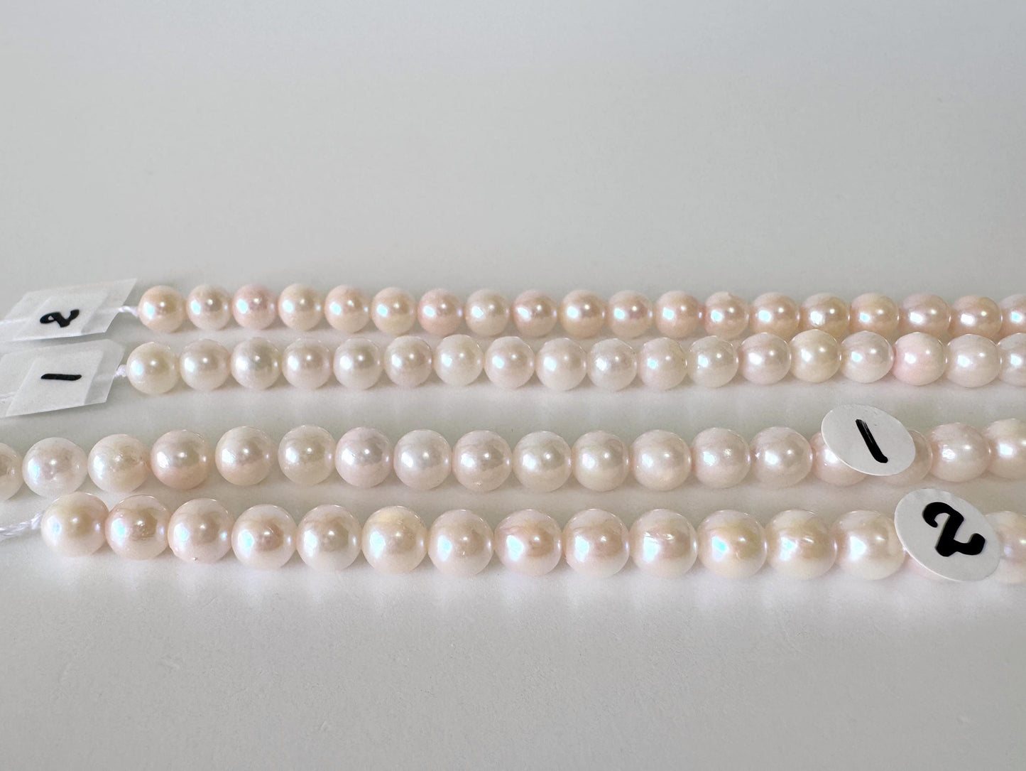 Akoya Pearl Strand: 5.5-6mm Japanese Cultured Pearls, White Pink Overtone | Full Strand, Saltwater Gems, 40cm Length