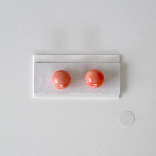 Deep Sea Coral Pink Orange Beads, Half Drilled Round Pair (9.2-9.3mm, Natural Color Coral, Loose Gemstones)