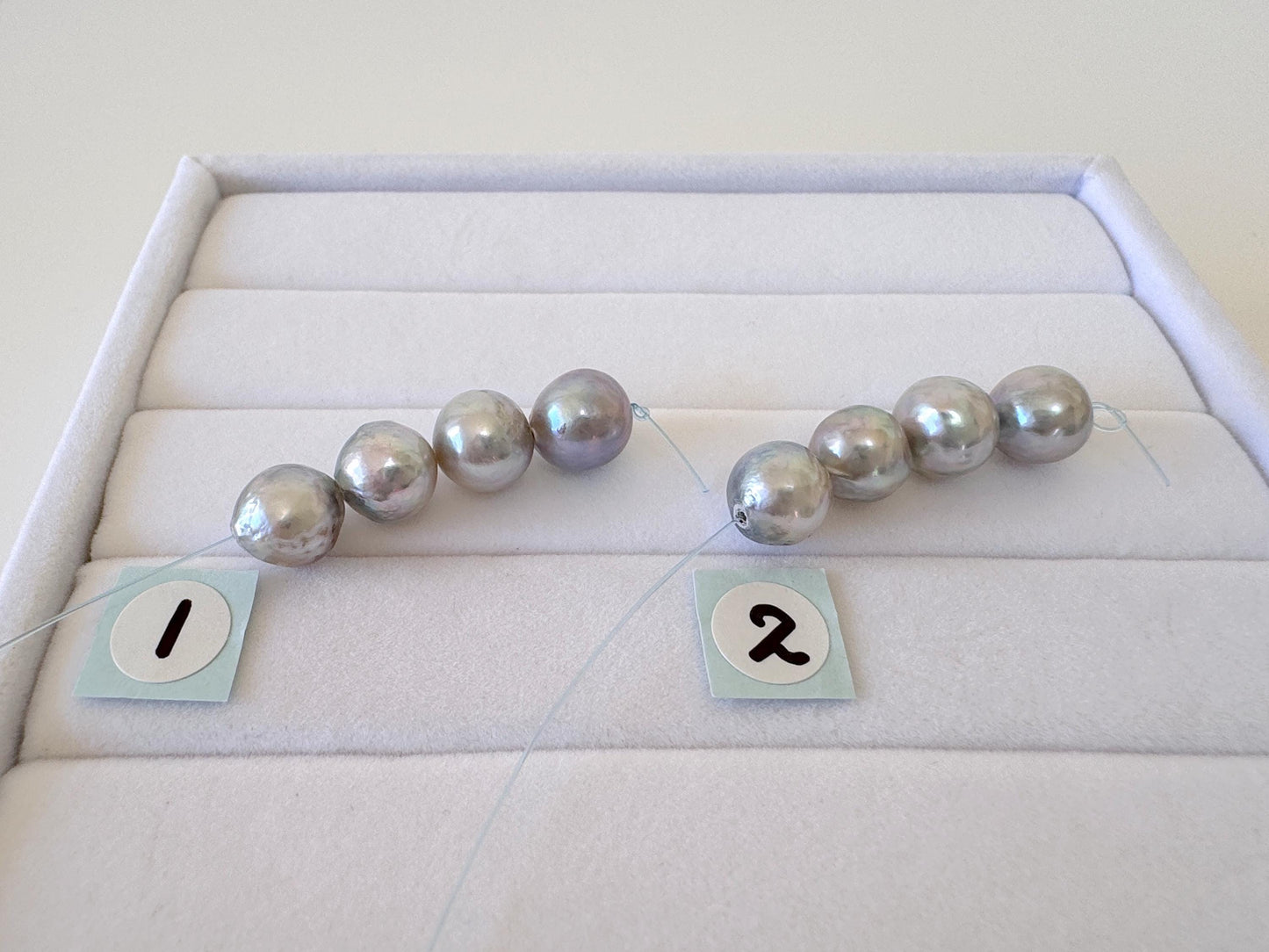 Akoya Pearl Beads - Japanese Cultured Saltwater 7.5-8mm Mini Strand Natural Blue Silver, 4Pcs