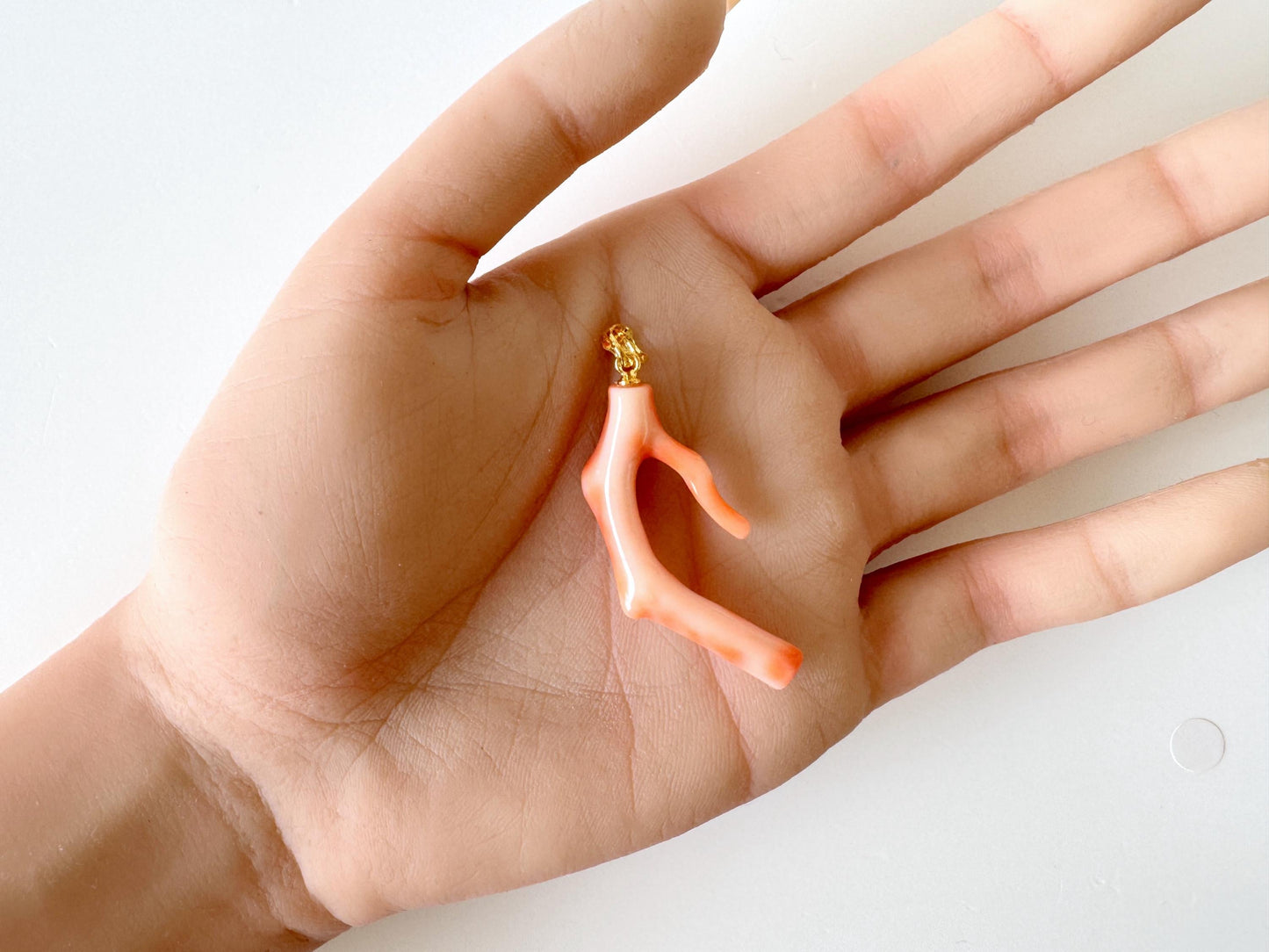 Coral Branch Pendant: Natural Deep Sea Coral, Gold-Plated Silver Bail | 40mm, Lightweight Jewelry, Unique Organic Design