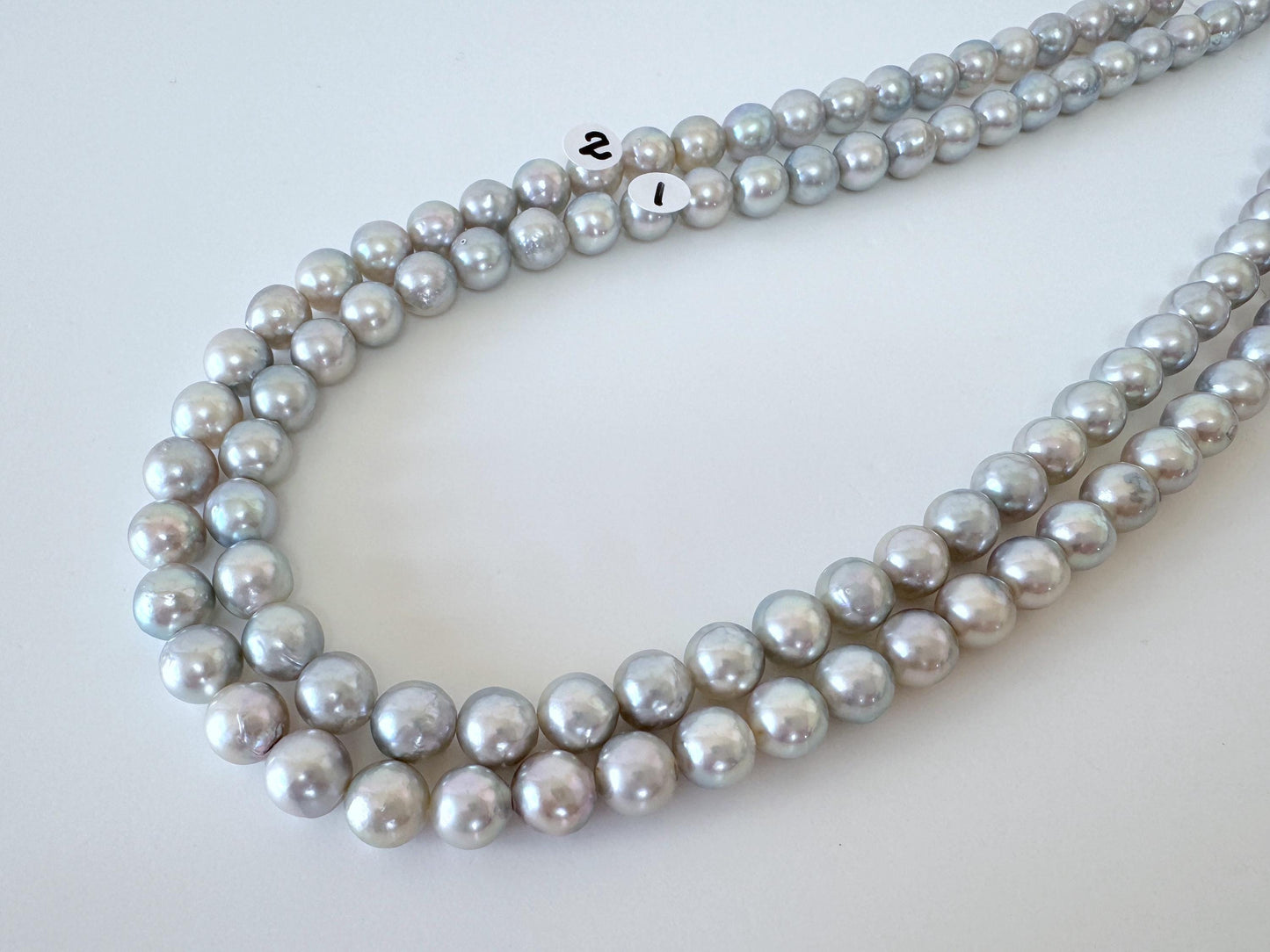 Akoya Pearl Strand - 7.5-8mm Japanese Cultured Pearls, Natural Blue Silver, 40cm