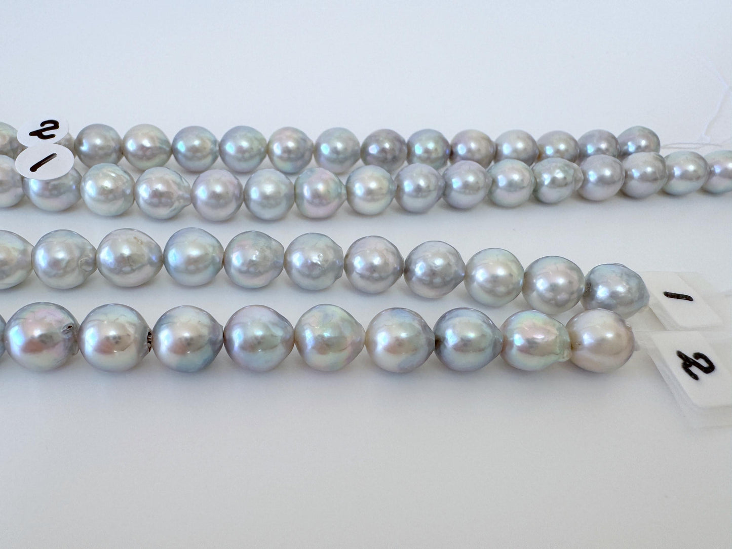 Japanese Akoya Pearl Strand: Natural Blue Silver Color - 7.5-8mm Cultured Saltwater Pearls, Full 15.7" Strand for Jewelry