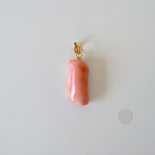 Natural Deep Sea Coral Unique Shaped Pendant, 21.8x10.5mm, Natural Pink/Orange color coral, Silver (Gold-Plated) bail