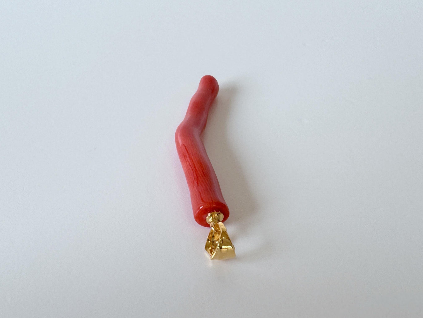 Momo Coral Branch Pendant: Vermilion Orange Coral - Natural Japanese, Silver Gold-Plated Bail, 44mm Length