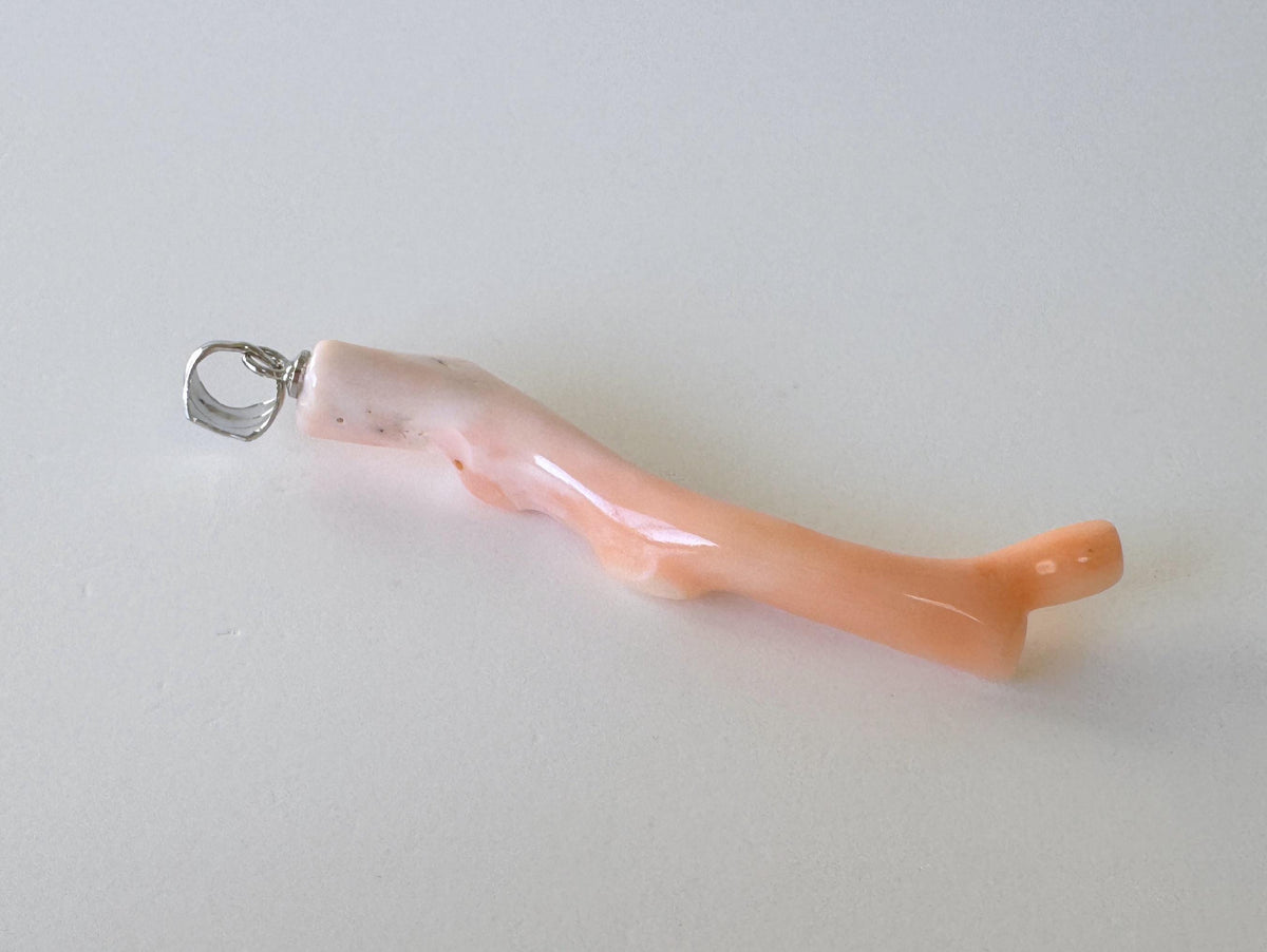 Coral Branch Pendant - Natural Deep Sea Coral Jewelry - Pink / White Branch, Rhodium-Plated Silver Bail, 50mm Length