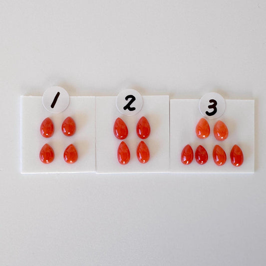 Natural Japanese Aka (Red) Coral Pear Shape Cabochons: Set of 4 or 6 Pcs