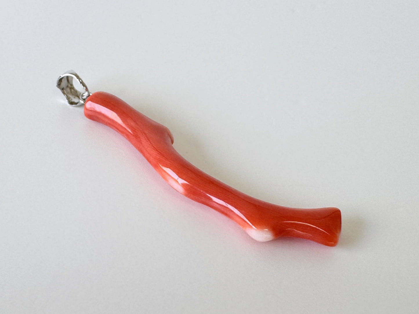 Momo Coral Branch Pendant Natural Jewelry, Japanese Orange Coral (46mm Length, Rhodium-Plated Silver Bail)