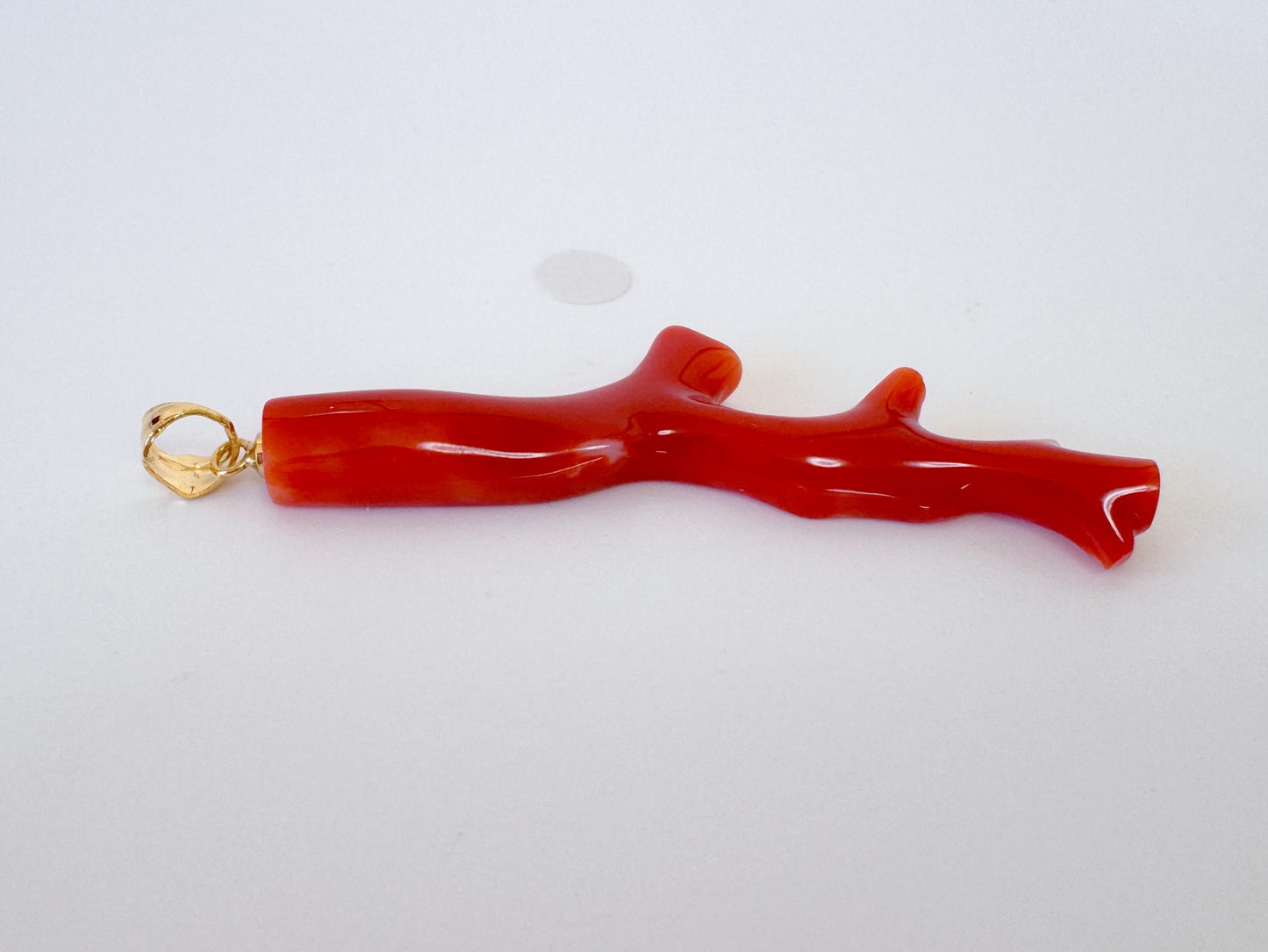 Natural Red Coral Branch Pendant: Japanese Aka Coral, Gold Plated Silver Bail, 55mm