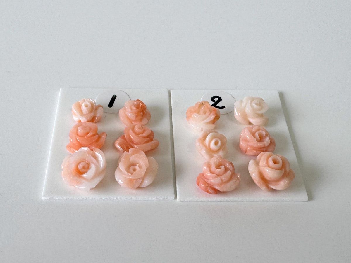 Pink Coral Rose Carvings Handmade Beads, Natural Deep Sea Coral (Value Priced Set, Drilled Holes, 6pcs 7-9mm)