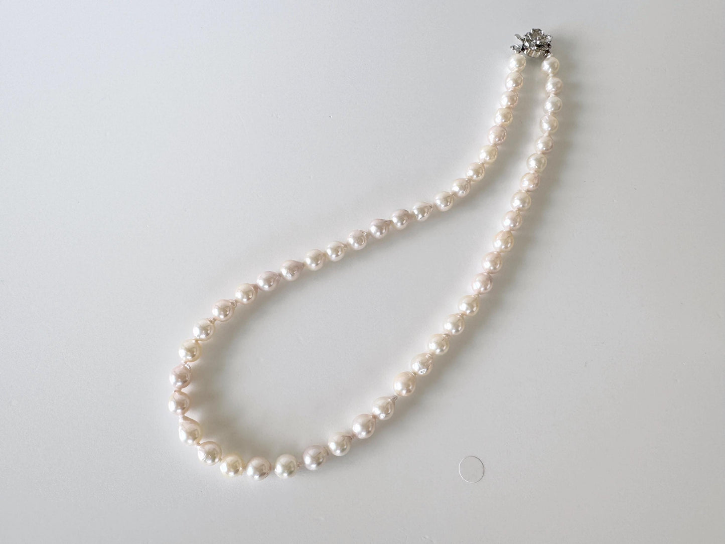 Japanese Akoya Pearl - Baroque Necklace - White Pink Overtone, 7-7.5mm Cultured Pearls, Silver Clasp, 45cm