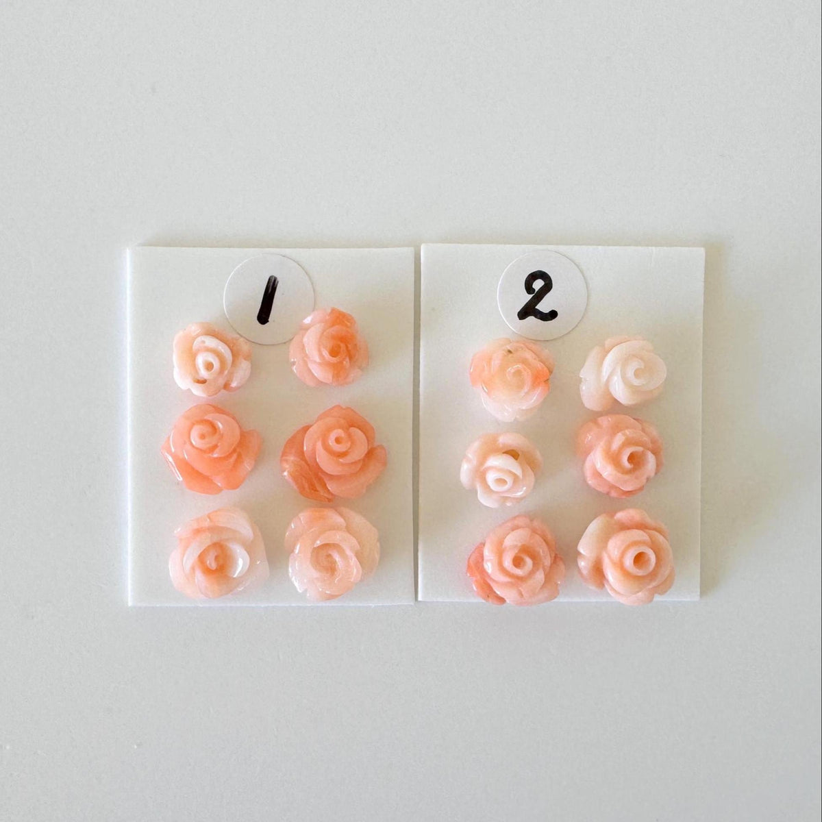 Pink Coral Rose Carvings Handmade Beads, Natural Deep Sea Coral (Value Priced Set, Drilled Holes, 6pcs 7-9mm)