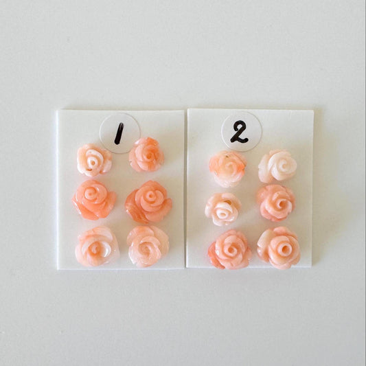 Pink Coral Rose Carvings Handmade Beads, Natural Deep Sea Coral (Value Priced Set, Drilled Holes, 6pcs 7-9mm)