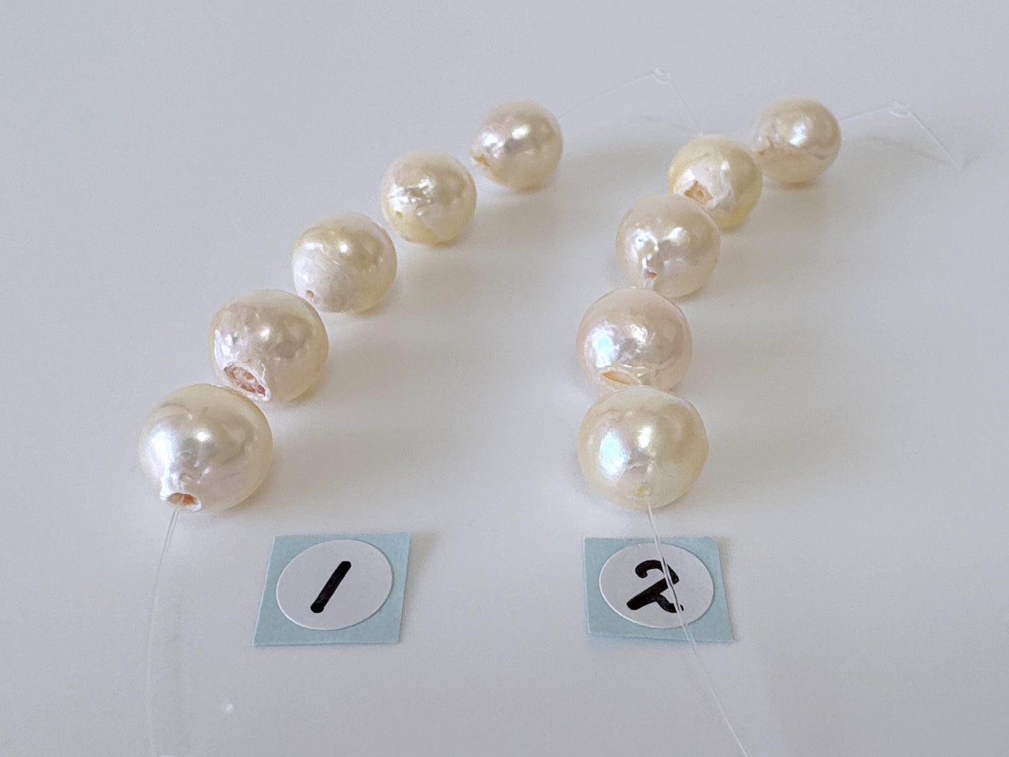 Japanese Cream White Akoya Pearl Beads, 9.5-9.9mm, Mini Strand, Short Strand, 5 Pieces, Genuine Akoya Pearl, Cultured in Sea Water