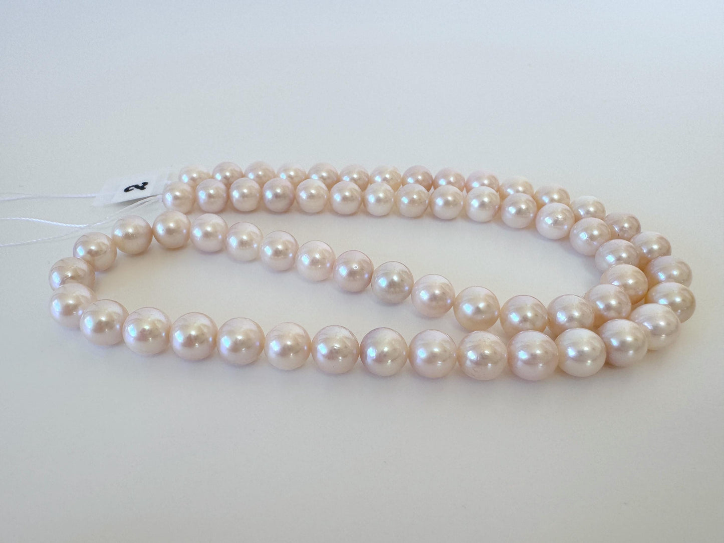 Japanese Akoya Pearl Strand: 6.5-7mm White Pink Cultured Saltwater Pearls, Full Strand | Genuine Beads, Craft Supplies | 40cm Length