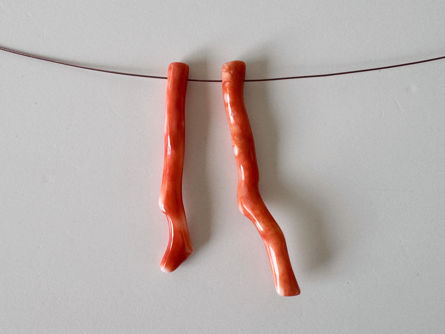 Momo Coral Branches Set: Natural Japanese Orange, Side Full-Hole | Genuine Precious Coral, Jewelry Making | 43-49mm