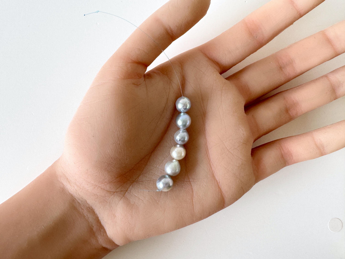Japanese Akoya Pearl Beads: Natural Blue-Silver Cultured Pearls, Semi-Round Shape (7-7.5mm, Saltwater Mini Strand, 6 Pcs)