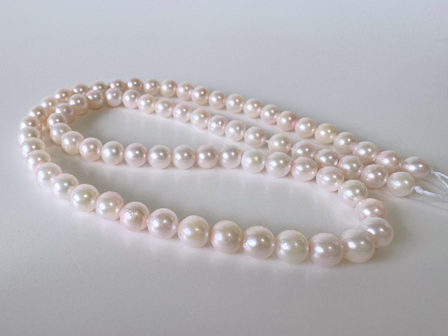Akoya Pearl Strand: 5.5-6mm Japanese Cultured Pearls, White Pink Overtone | Full Strand, Saltwater Gems, 40cm Length