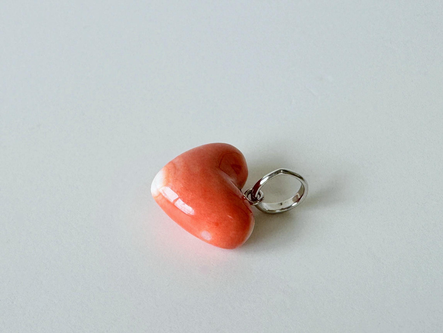Orange Momo Coral Pendant - Natural Heart Shaped Coral Jewelry - Silver Bail (Rhodium-Plated), Genuine Material, 13.7x15.3mm