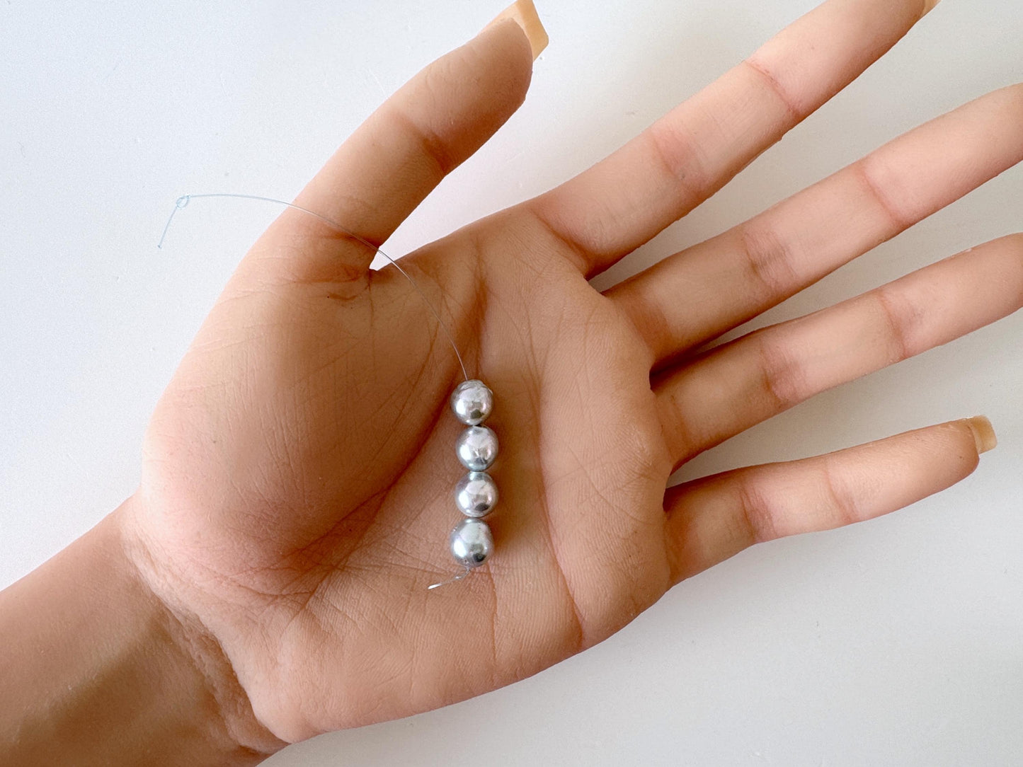 Japanese Natural blue/silver color Akoya Pearl Beads, 7.5-8mm, Mini Strand, Short Strand of 4 Pieces, Cultured in Sea Water