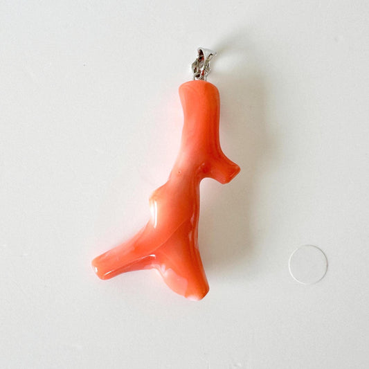 Natural Deep Sea Coral Branch Pendant, 42mm, Natural Ornge/Pink color coral branch pendant, Silver (Rhodium-Plated) bail