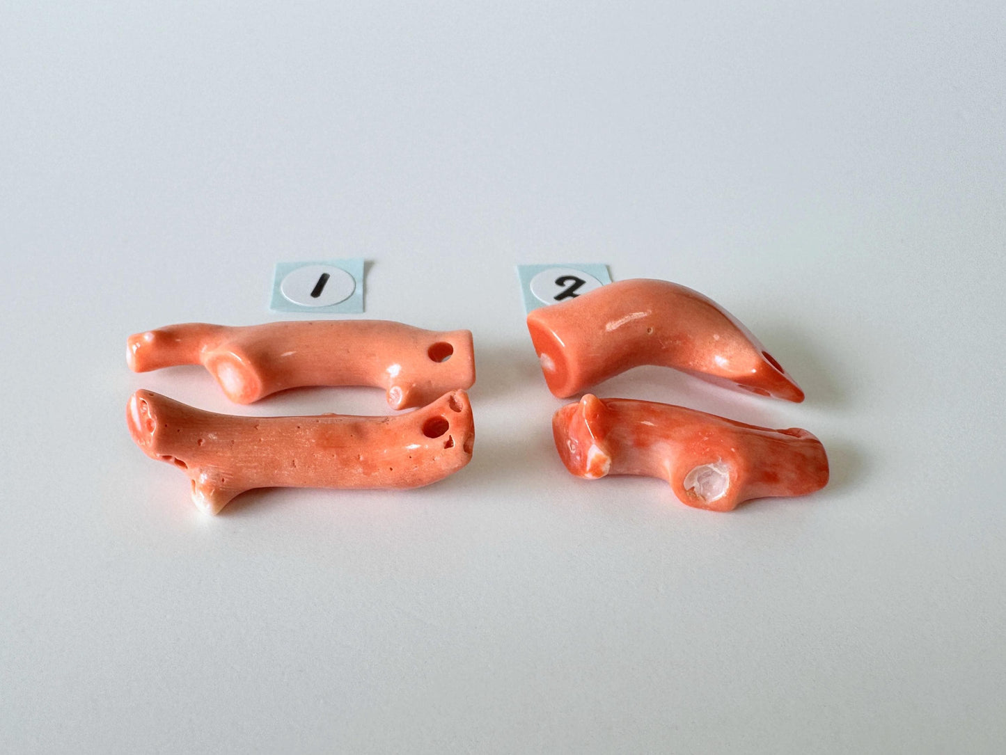 Momo Coral Branch - Natural Orange Loose Coral - Set of 2 Pieces, Genuine Precious Material, Drilled Holes, Jewelry Supplies, 22-33mm Length