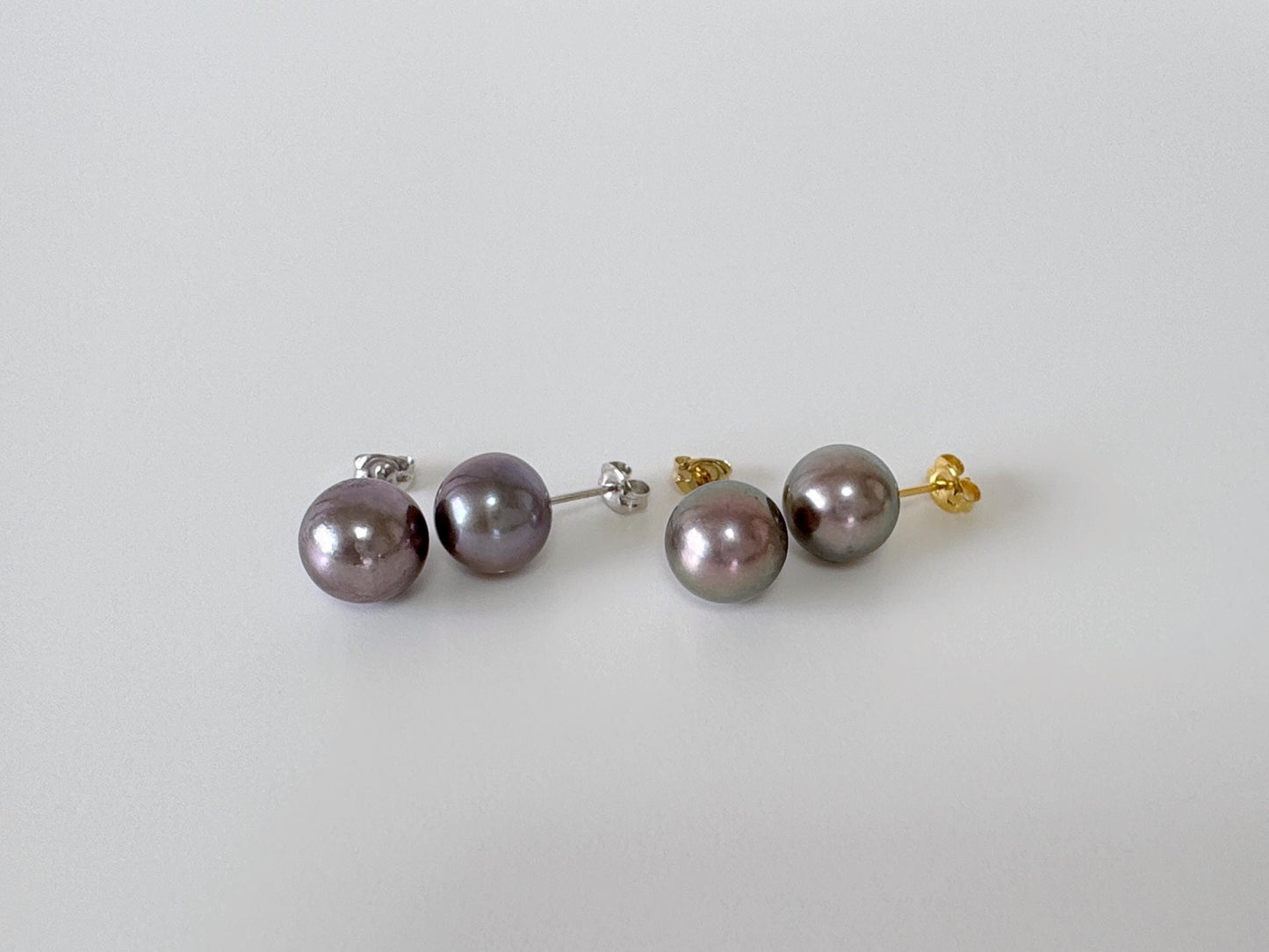 Japanese Black/Peacock Black Akoya Pearl Stud Earrings, 9.5mm, Silver 925 Post/Ear Nuts, Genuine Akoya Pearl, Salt water cultured pearl