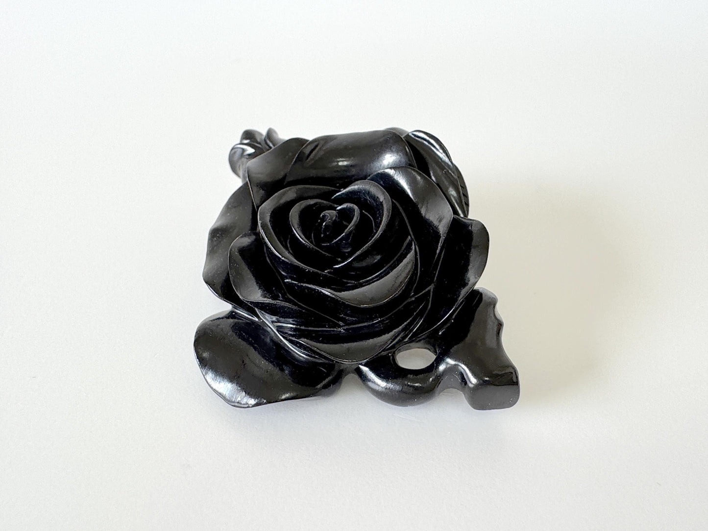 Jet Rose Carving Pendant/Brooch, 42x35mm, Silver, Unused vintage