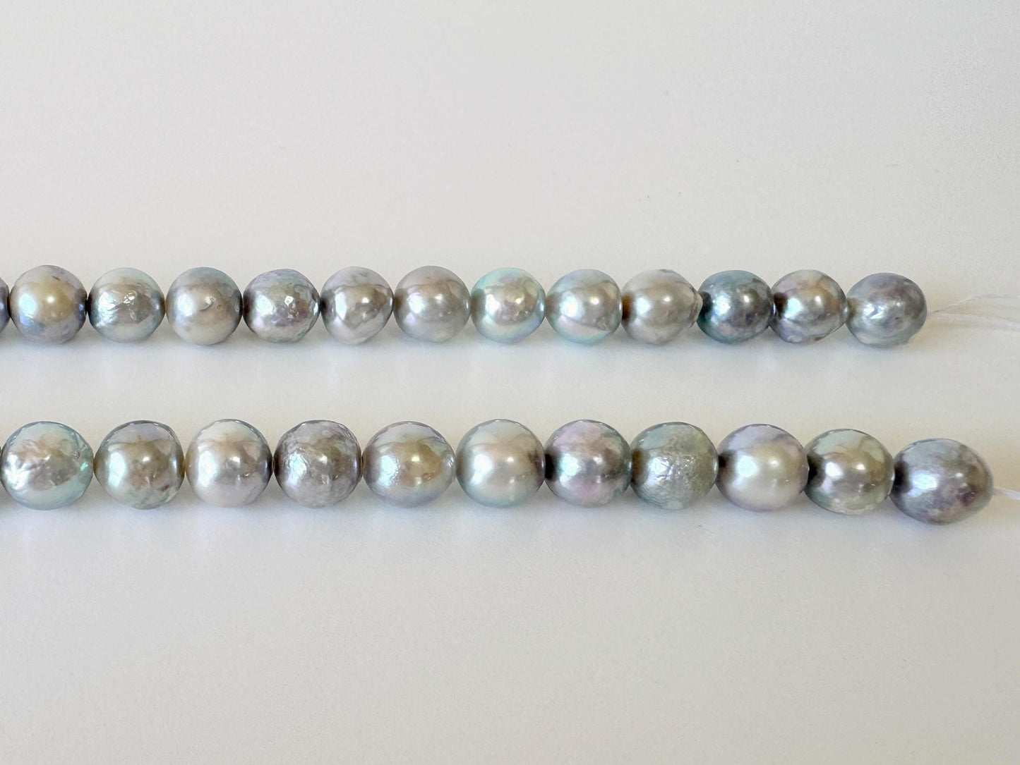 Japanese Akoya Pearl Strand - Natural Blue Silver Cultured Beads - Semi-Round Shape, 8-8.5mm Size, Saltwater Pearls, 40cm Length