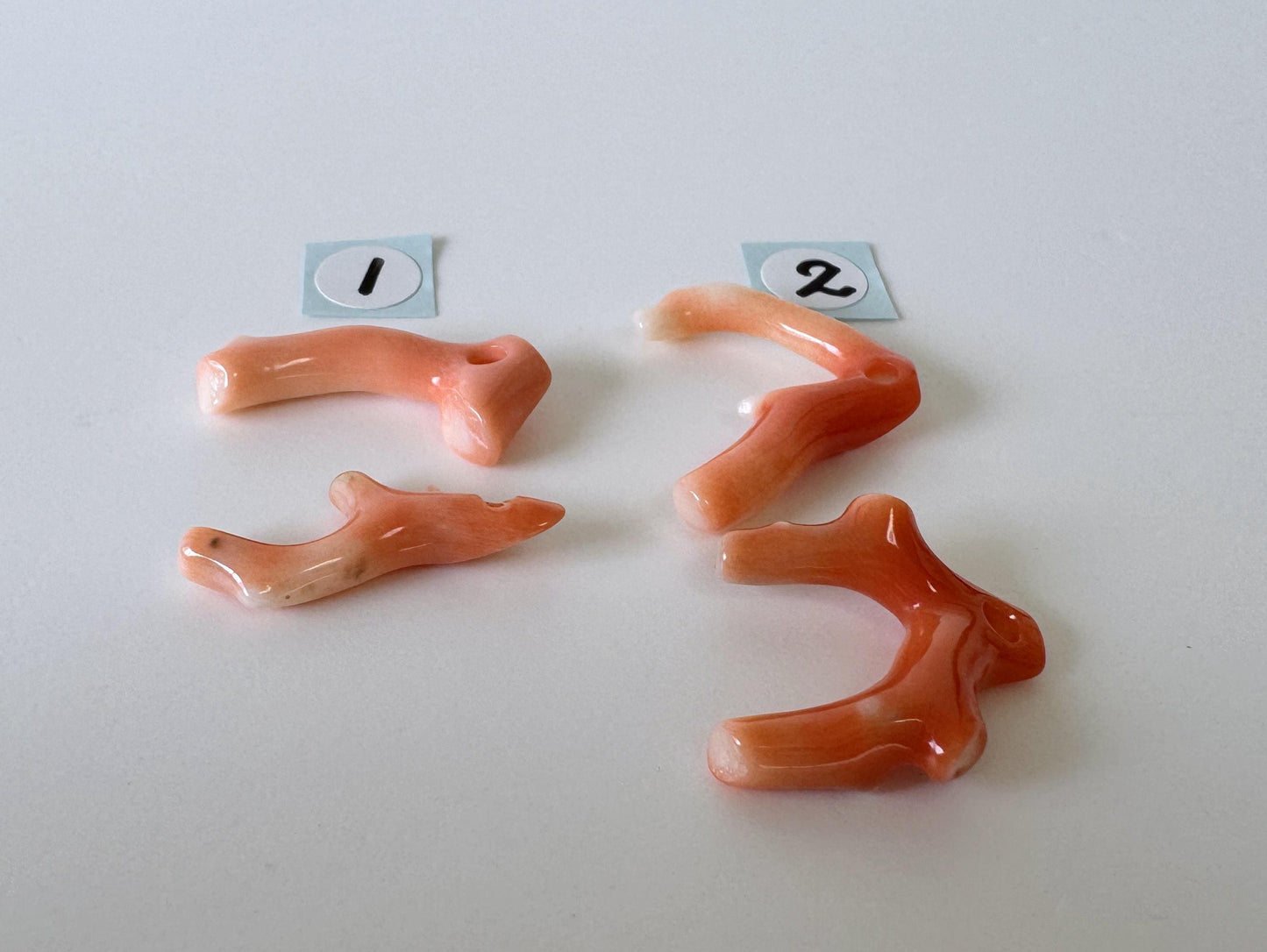 Momo Coral Branch - Natural Orange Coral - Genuine Precious Set of 2 Pieces, Drilled Holes, Jewelry Supplies, Craft Gemstones