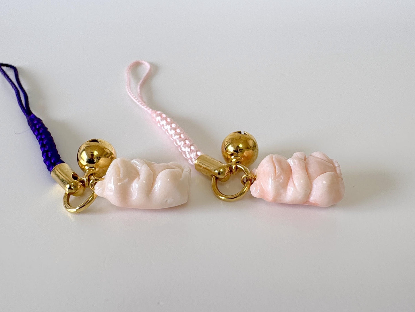 Lucky charm, Natural Deep sea coral Praying Frog key strap, Netsuke strap, Natural color precious coral