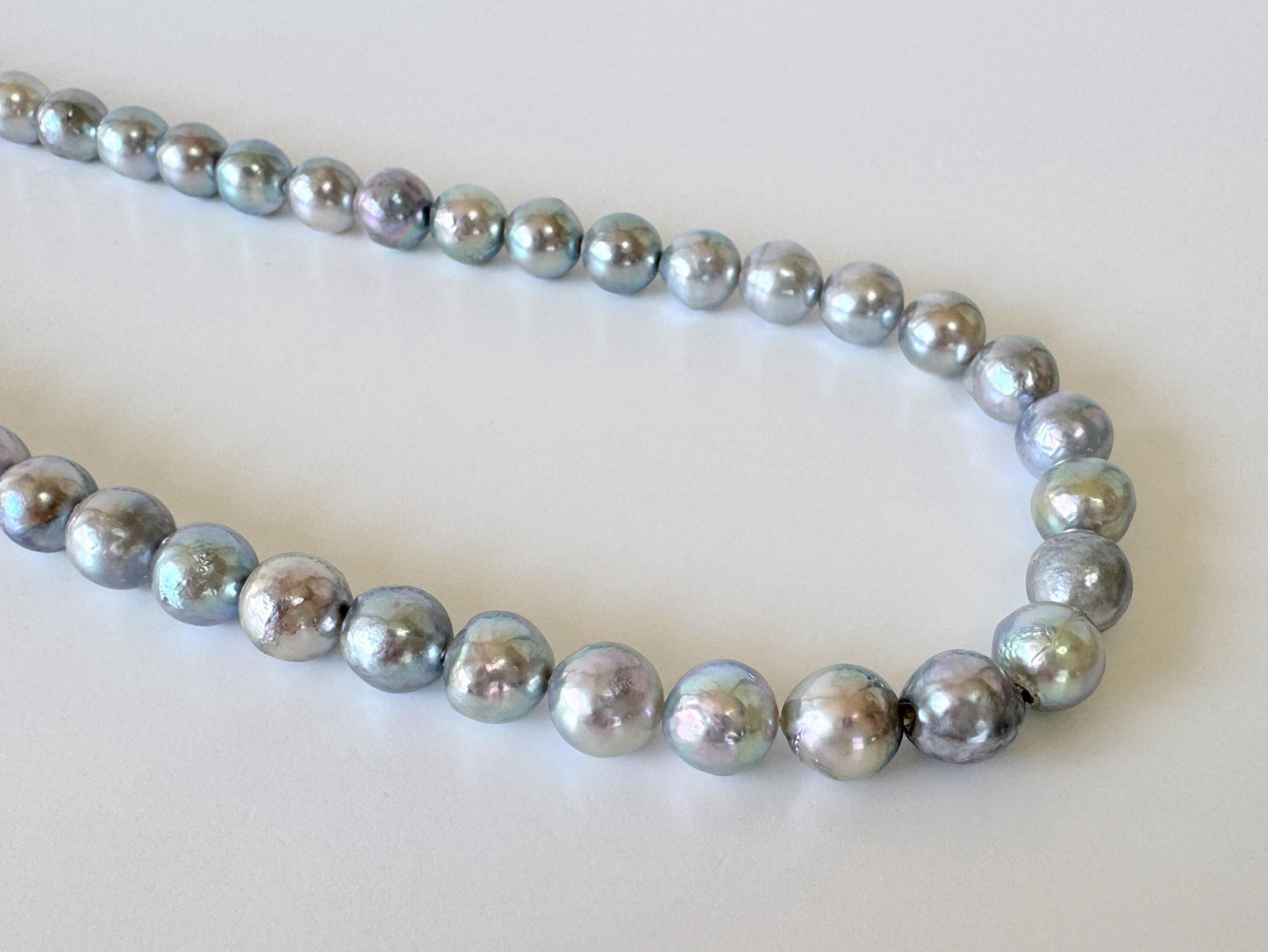Japanese Akoya Pearl Strand - Natural Blue Silver Cultured Beads - Semi-Round Shape, 8-8.5mm Size, Saltwater Pearls, 40cm Length
