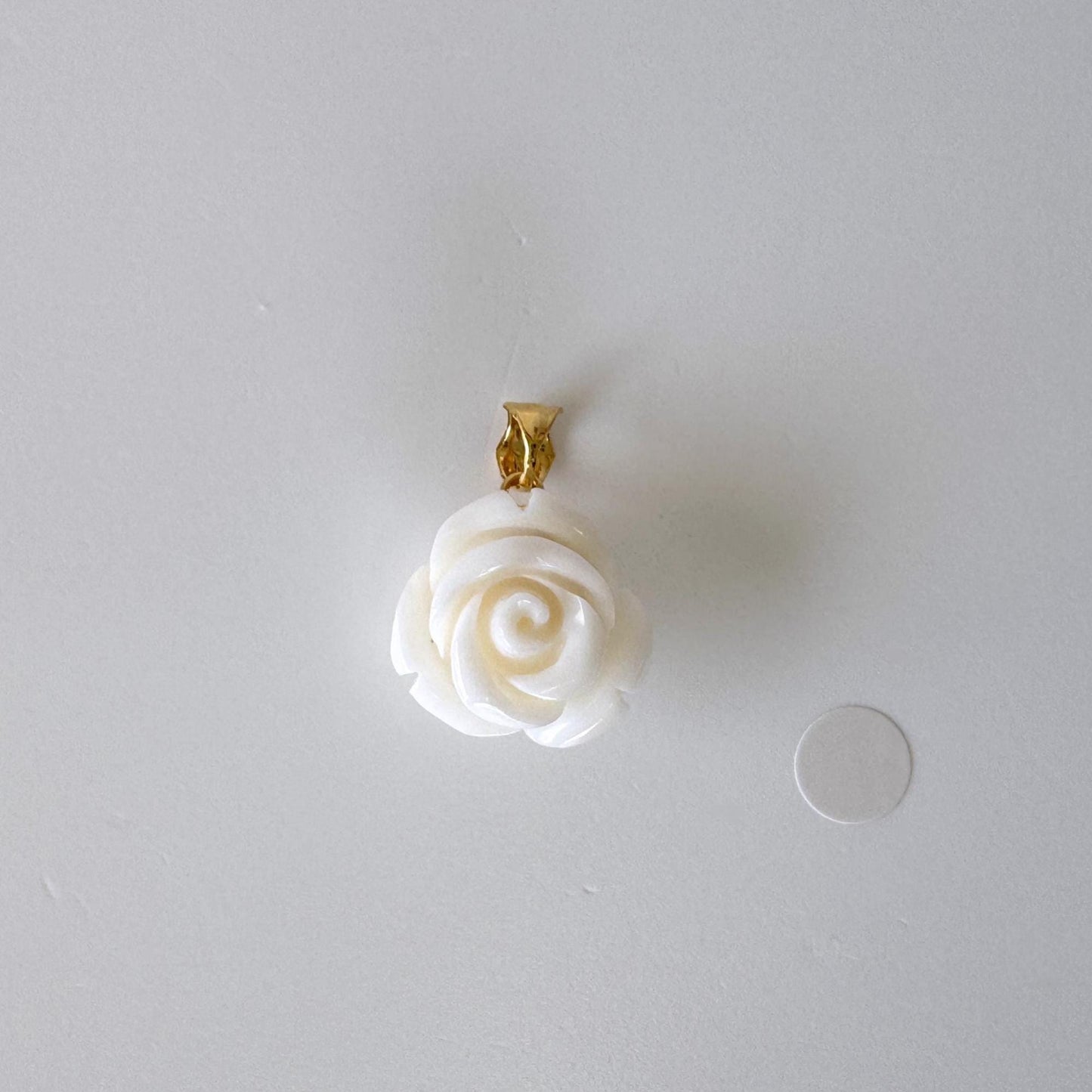Natural White Coral Rose Pendant, 16x16mm Rose, Natural White Color Coral, Silver (gold plated) Bail, Genuine Precious Coral Pendant