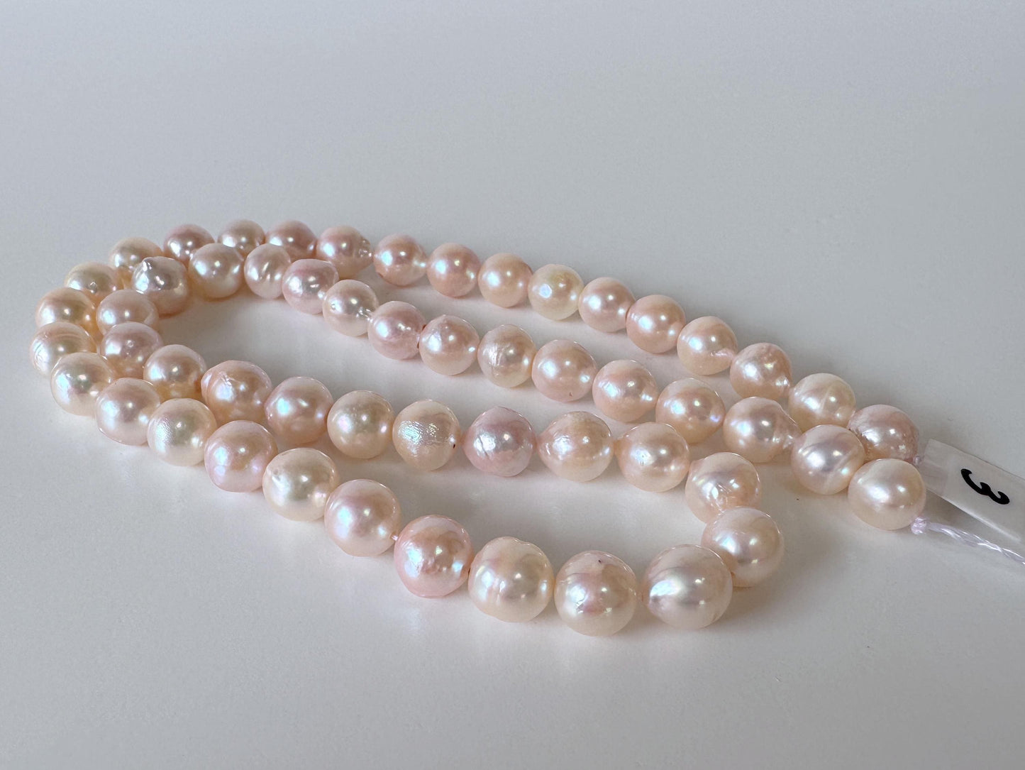 Japanese Akoya Pearl Strand 7-7.5mm Baroque Beads, White Pink Overtone (40cm, Saltwater Cultured)