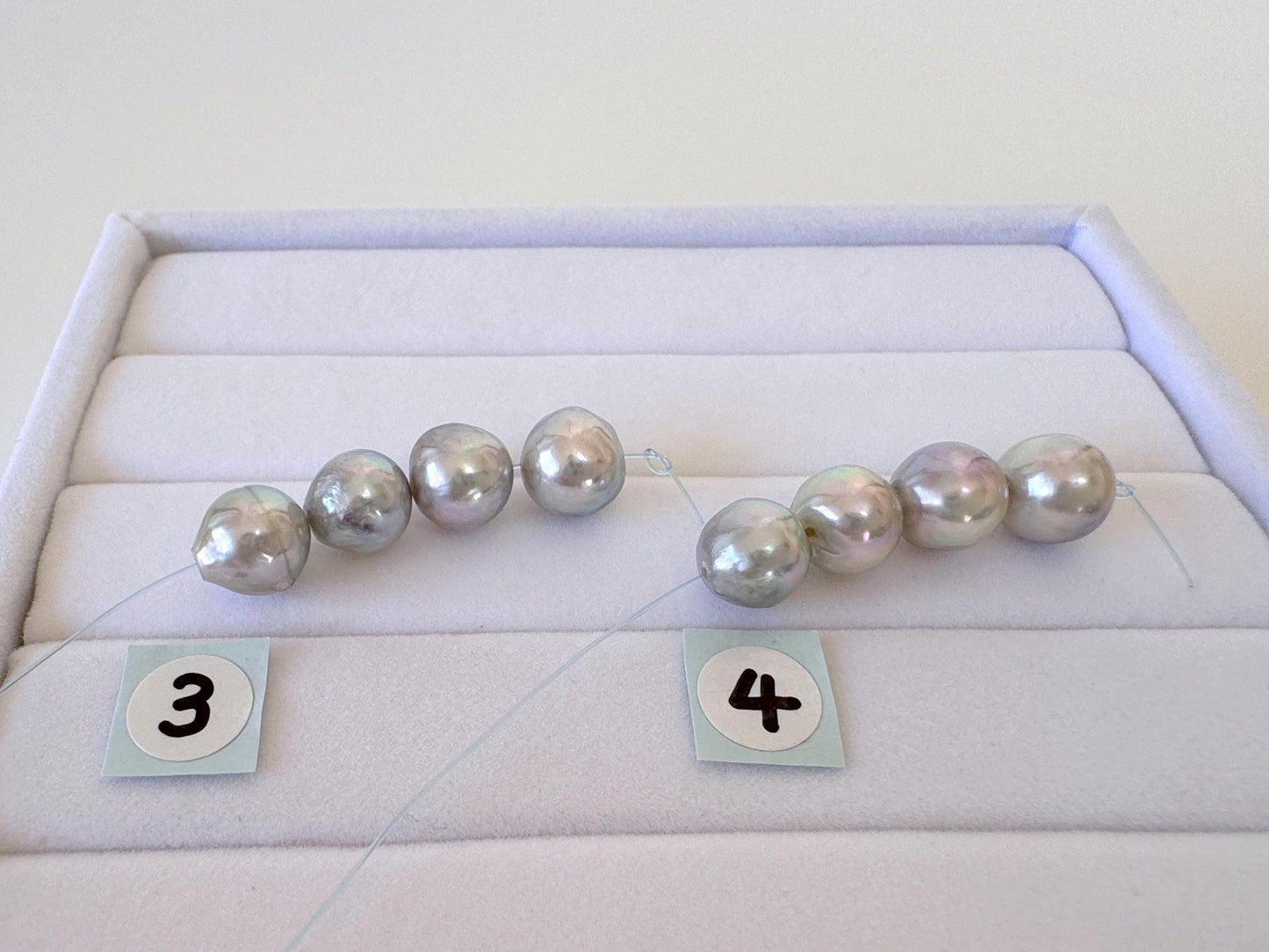 Japanese Akoya Pearl Beads: Natural Blue Silver, Saltwater Cultured (7.5-8mm, Mini Strand of 4 Pieces)