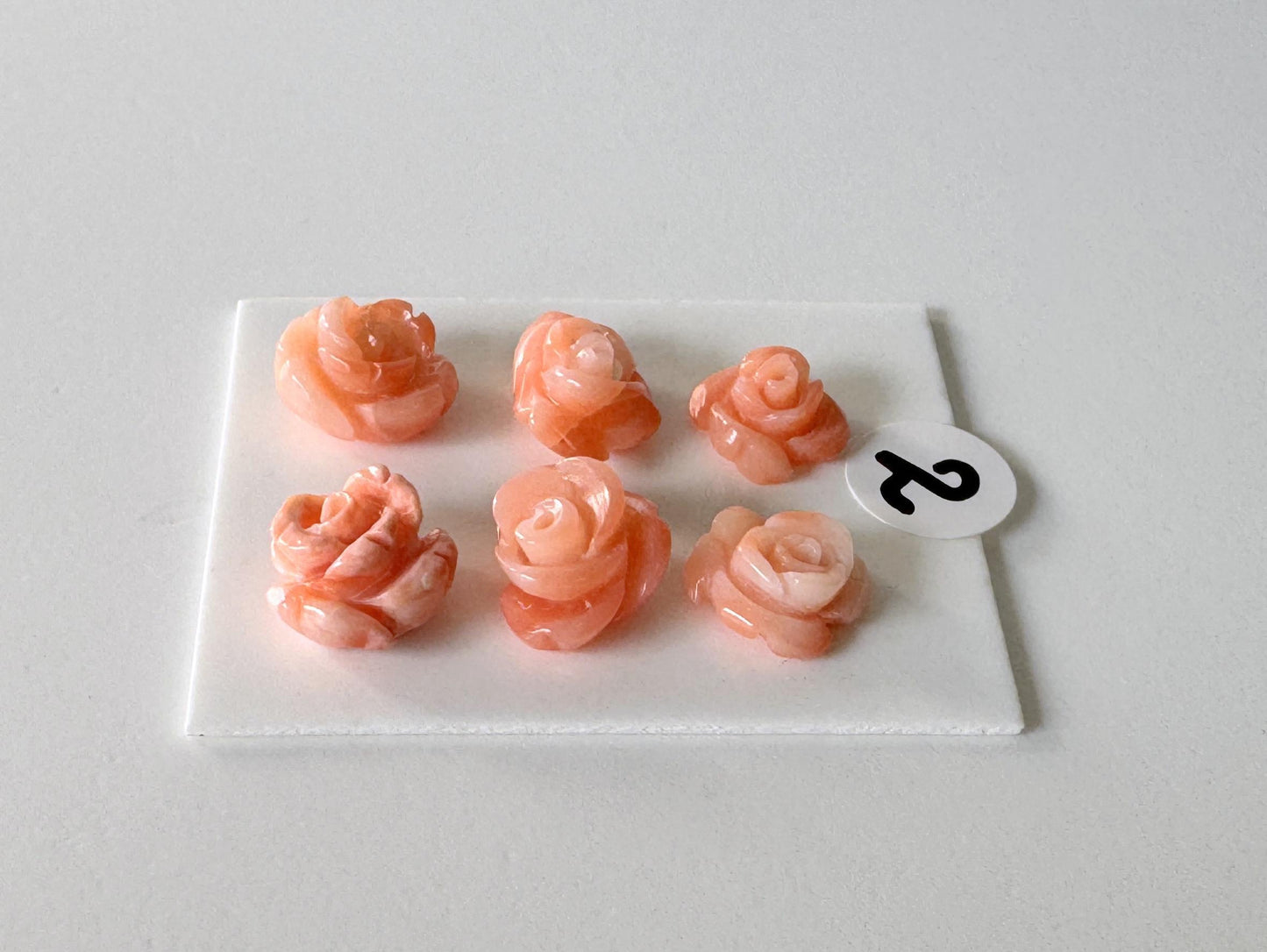Pink Coral Rose Carvings Handmade Beads, Natural Deep Sea Coral (Value Priced Set, Drilled Holes, 6pcs 7-9mm)