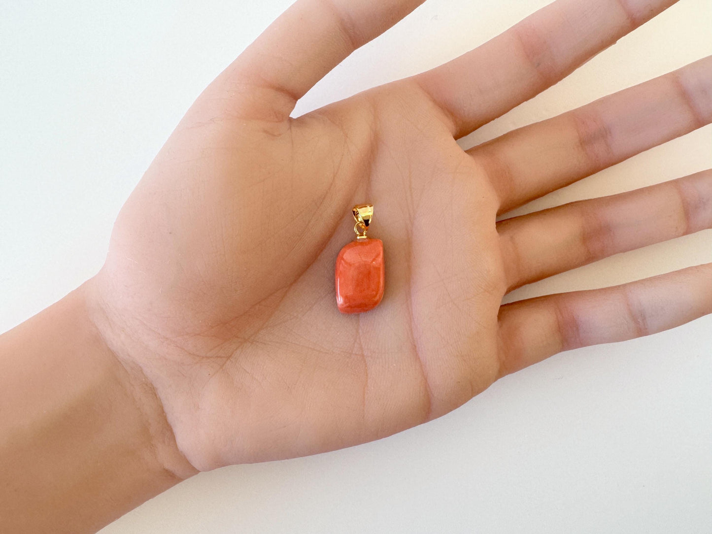 Natural Momo Coral Pendant: Japanese Orange Coral, Gold-Plated Silver Bail